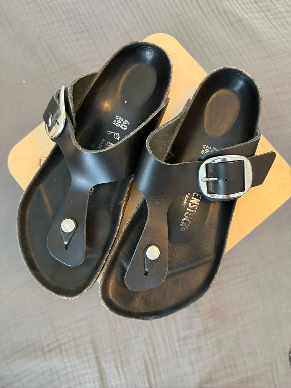 Birkenstock Black Toe-Post Sandals with Silver Buckles